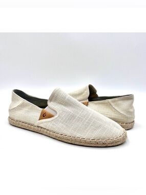Olukai Kaula Pa'a Kapa Espadrilles Cream Canvas Slip-on Loafer Flats Size 10